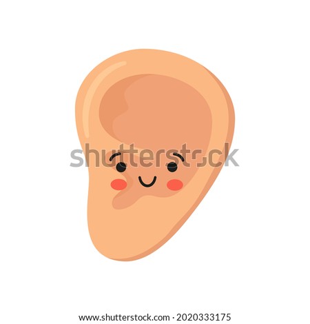 Human ear kawaii character. The ear is like a sense organ. Part of the face. Healthy organ of hearing. Vector illustration isolated on white background in hand drawn style.