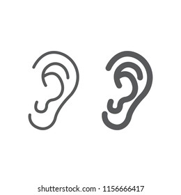 Human ear line and glyph icon, anatomy and biology, otology sign, vector graphics, a linear pattern on a white background, eps 10.
