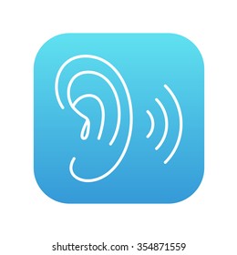 Human ear line icon for web, mobile and infographics. Vector white icon on the blue gradient square with rounded corners isolated on white background.
