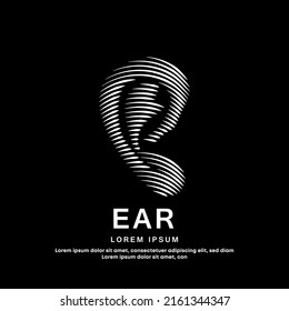 Human Ear medical structure. simple line art Vector logotype ear color silhouette on a dark background. EPS 10