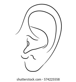 Human ear of monochrome vector illustration.