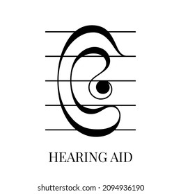 Human Ear. Music Sign Icon Logo. Hearing Aid. Deaf, Hearing Impairment