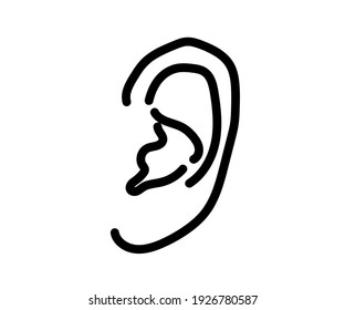 Human ear on a white background. Silhouette. Vector illustration.