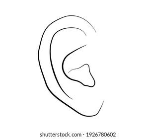 Human ear on a white background. Silhouette. Vector illustration.