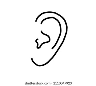 Human ear on a white background. Sketch. Vector illustration.