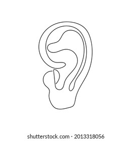 Human ear one line art. Continuous line drawing of human, organs, ear, hearing organ, auricle.