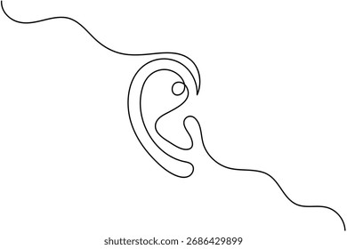 Human ear one line art simple minimal outline vector isolated on white background
