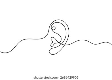 Human ear one line art simple minimal outline vector isolated on white background
