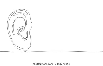 Human ear one line continuous line. Line art ear outline, silhouette. Hand drawn vector art.