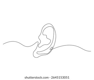 Human ear outline drawing illustration. one continuous line drawing of human ear. healthy concept.