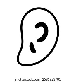 Human ear in outline isolated on white background. Learning body parts for kids. Black and white coloring page. Vector illustration