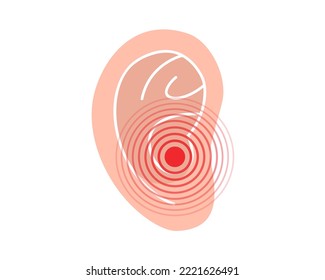 Human Ear Pain Symbol. Ear Ache Icon. Vector Illustration. Human Body Ache Pain Dot