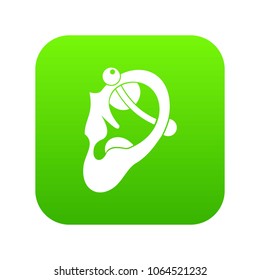 Human ear with piercing icon digital green for any design isolated on white vector illustration