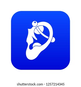 Human ear with piercing icon digital blue for any design isolated on white vector illustration
