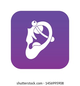 Human ear with piercing icon digital purple for any design isolated on white vector illustration
