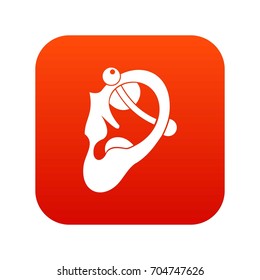 Human ear with piercing icon digital red for any design isolated on white vector illustration