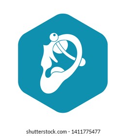 Human ear with piercing icon in simple style isolated vector illustration