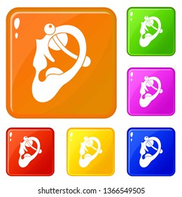 Human ear with piercing icons set collection vector 6 color isolated on white background
