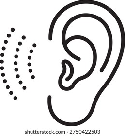 Human ear receiving sound waves outline icon symbolizing auditory sensory perception hearing listening and early attentiveness training