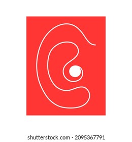 Human ear. Red white icon logo. Hearing aid. Deaf, hearing impairment