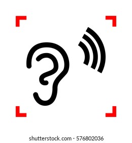 Human ear sign. Black icon in focus corners on white background. Isolated.