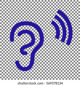 Human ear sign. Blue icon on transparent background.