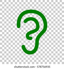 Human ear sign. Dark green icon on transparent background.