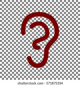 Human ear sign. Maroon icon on transparent background.