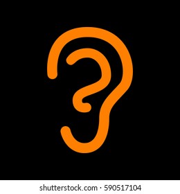 Human ear sign. Orange icon on black background.