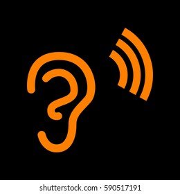 Human ear sign. Orange icon on black background.