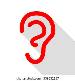 Human ear sign. Red icon with flat style shadow path.