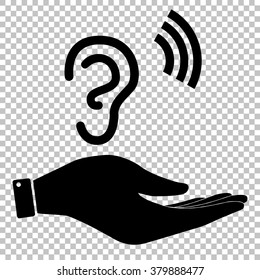 Human ear sign. Save or protect symbol by hand