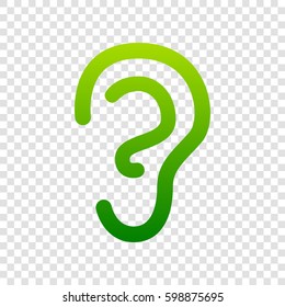Human ear sign. Vector. Green gradient icon on transparent background.