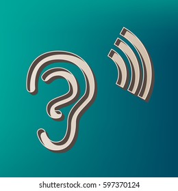 Human ear sign. Vector. Icon printed at 3d on sea color background.