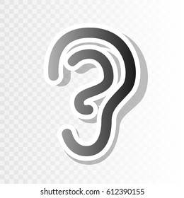 Human ear sign. Vector. New year blackish icon on transparent background with transition.