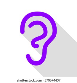 Human ear sign. Violet icon with flat style shadow path.