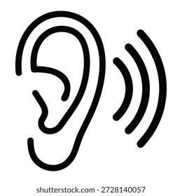 Estilo de contorno de icono de onda de sonido de oído humano para el concepto de audición y audio
