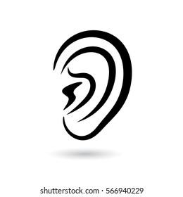 Human ear vector icon on white background. Hearing sense auditory outline web icon.