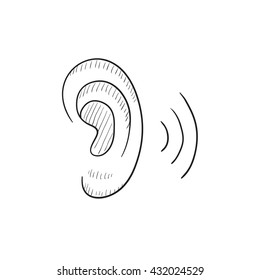 Human ear vector sketch icon isolated on background. Hand drawn Human ear icon. Human ear sketch icon for infographic, website or app.