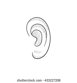 Icono de esbozo del vector del oído humano aislado en el fondo. Icono del oído humano dibujado a mano. Icono de esbozo de oído humano para infografía, sitio web o aplicación.