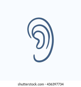 Icono de esbozo del vector del oído humano aislado en el fondo. Icono del oído humano dibujado a mano. Icono de esbozo de oído humano para infografía, sitio web o aplicación.