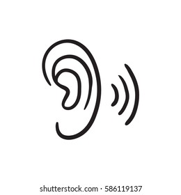 Human ear vector sketch icon isolated on background. Hand drawn Human ear icon. Human ear sketch icon for infographic, website or app.