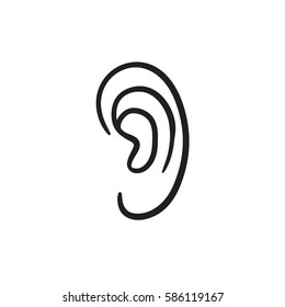 Human ear vector sketch icon isolated on background. Hand drawn Human ear icon. Human ear sketch icon for infographic, website or app.