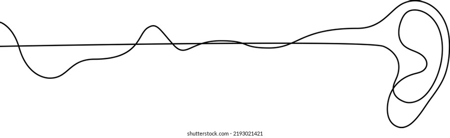 Human ear and weak audio wave continuous line drawing. Hearing problems concept. Hearing clinic, audiologist, otolaryngologist symbol. Business corporate identity template. Vector illustration.