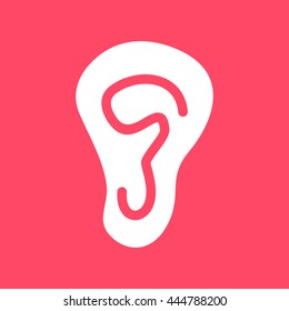 Human Ear white icon on magenta color background. Eps-10.