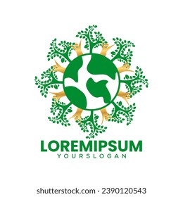 human earth and tree icon logo design vector