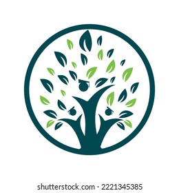 Human Education Tree Concept Logo Design Template. Students with Graduation Cap logo vector.	
