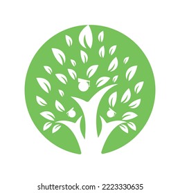 Human Education Tree Concept Logo Design Template. Students with Graduation Cap logo vector.	