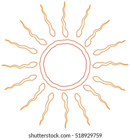 Human egg cell (ovum) surrounded by sperms, concept of fertilization, reproduction, embryology. Abstract vector logo
