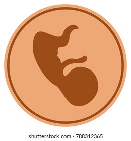 Human Embryo bronze coin icon. Vector style is a copper flat coin symbol.